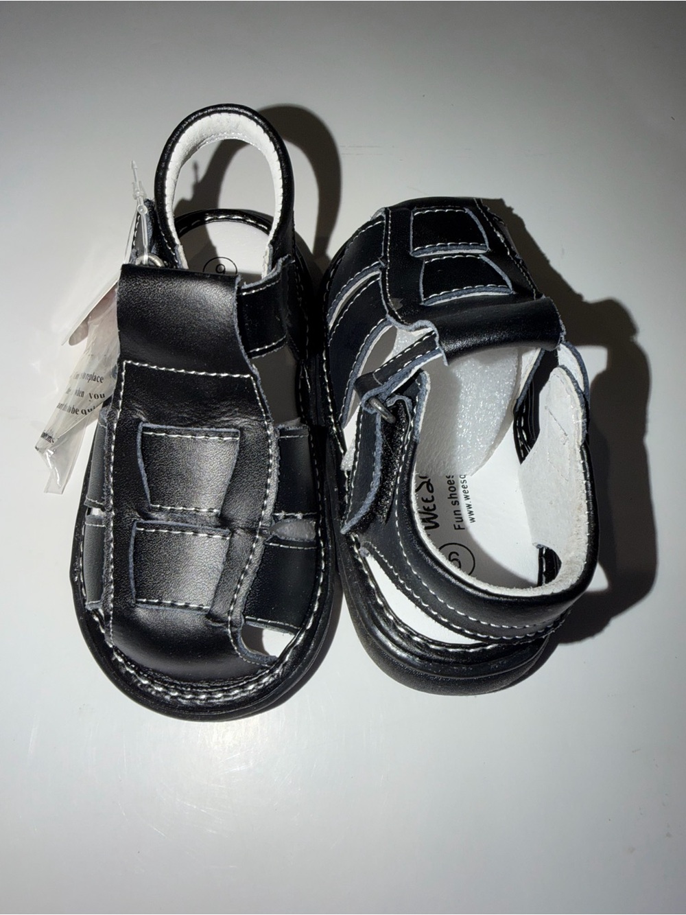 NWT Wee Squeak Black Leather Fisherman Squeaker Sandals | Toddler Size 9